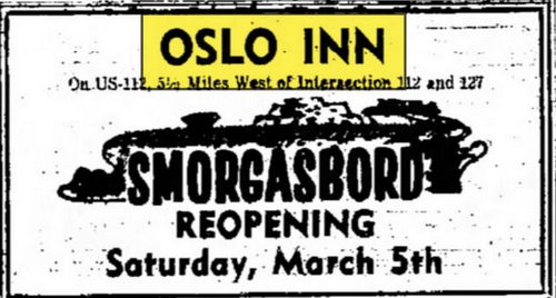 Bundy Hill Diner (Oslo Inn) - Feb 1960 Ad